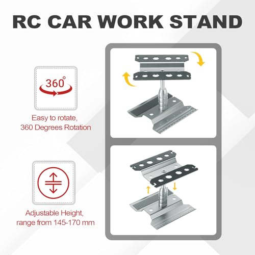 MECCANIXITY 1 Set RC Car Work Stand Lift Lower Aluminum Repair Workstation 360 Degree Rotation with Silver Screw Tray and Screw Box for 1/8 1/10 1/16 Scale RC Car Crawler Truck Vehicle (Gray) - color: Gray