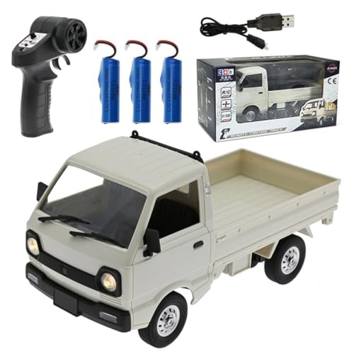 WPL D12 1:16 RC Mini Truck for Adults, 2.4G RC Car 4CH Off-Road Remote Control Pickup Truck, RC Drift Crawler Car Vehicle with Lights, 3 Batteries - size: 3 Batteries