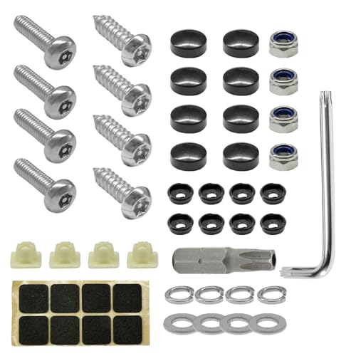 Craedli 1/4" M6 Anti-Theft Car License Plate Screw, Stainless Steel Auto Tag Plate Security Bolts with Chrome Screw Cap, Tamper-Resistant Vehicle Front Rear Frame Holder Mounting Hardware (Black Cap) - color: Black Cap