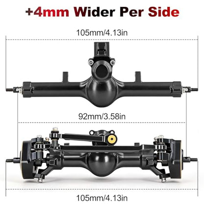 OGRC +4mm Axles with Double Joint Shaft & Brass Steering Knuckle for SCX24 | Aluminum Axle Housing, Brass Steering Knuckles, Stock 2/16T Gears, for Axial SCX24 AX24 1/24 RC Crawler, Black - color: Black