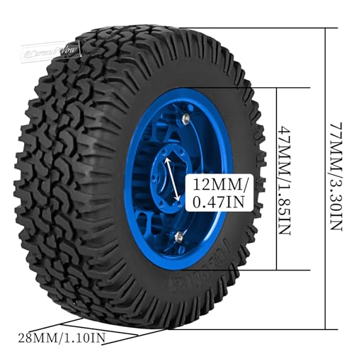 1.55 Inch Aluminum Alloy Beadlock Wheel and Tires for Tamiya AX90069 D90 TF2 CC01 CC02 1/10 RC Crawler Car,1.55 Beadlock Tires RC Rims,Soft Rubber All Terrain Tyre Metal Rims,Navy Blue - color: Navy Blue(4pcs)