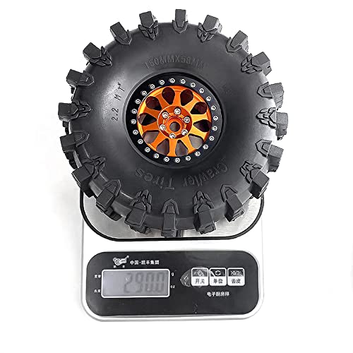 2.2 RC Crawler Tires OD 5.91'' and Beadlock Wheels Rims (Titanium) | Soft Rubber Mud All Terrain Tyres For 1/10 1/8 Crawler Car Truck Traxxas TRX4 Axial SCX10 II Tamiya Gen8 4PCS - color: Titanium