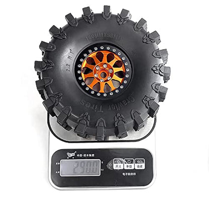 2.2 RC Crawler Tires OD 5.91'' and Beadlock Wheels Rims (Titanium) | Soft Rubber Mud All Terrain Tyres For 1/10 1/8 Crawler Car Truck Traxxas TRX4 Axial SCX10 II Tamiya Gen8 4PCS - color: Titanium