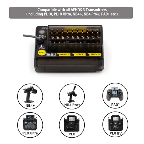 GoolRC Flysky FGr12B Receiver, 2.4GHz 12 Channels Remote Control Receiver Single Antenna PWM/PPM/I-Bus Output Compatible with Flysky Noble NB4+ NB4 Pro+ PL18 RC Transmitter for RC Car Boat