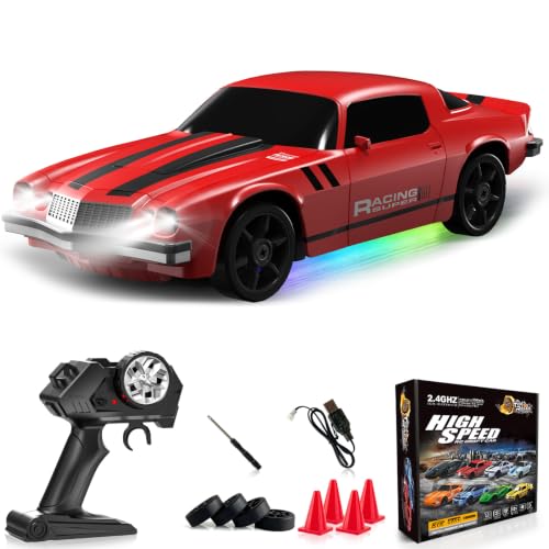 Remote Control Car RC Drift Car 2.4GHz 1:24 4WD 15KM/H High Speed Racing Sport Car with LED Lights Drifting Tire Racing Sport Toy for Adults Boys Girls Kids Gift - color: Red