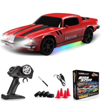 Remote Control Car RC Drift Car 2.4GHz 1:24 4WD 15KM/H High Speed Racing Sport Car with LED Lights Drifting Tire Racing Sport Toy for Adults Boys Girls Kids Gift - color: Red