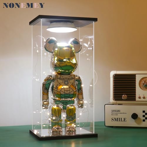 NONEMEY Clear Acrylic Display Case with Remote Control Light for 400% Bearbrick, Dustproof Model Showcase Organizer Box, Display Case for Collectibles Bearbrick (6×4.7×12.6inch,15×12×32cm) - size: 5.9×4.7×12.6 inch, 15×12×32 cm