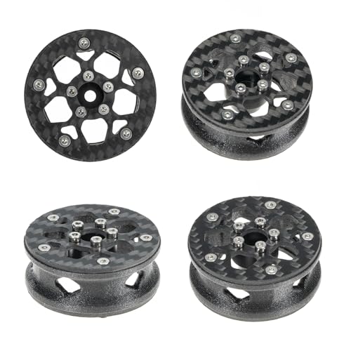 1.6" (40.6mm) Super Wheels, Carbon fibre Beadlock Wheel fit for SCX24 TRX4M FCX24 FCX24M CR18P 1/24 1/18 RC Crawlers Upgrade, Style A, Standard - color: Black, size: Style A