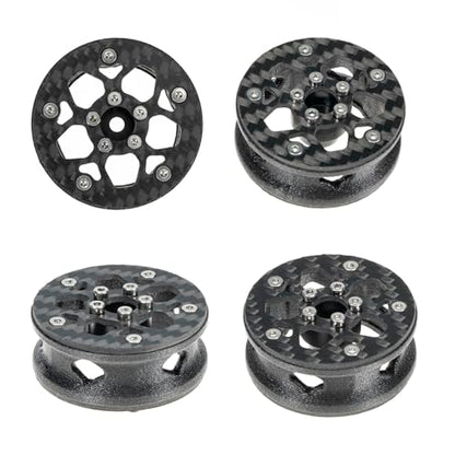 1.6" (40.6mm) Super Wheels, Carbon fibre Beadlock Wheel fit for SCX24 TRX4M FCX24 FCX24M CR18P 1/24 1/18 RC Crawlers Upgrade, Style A, Standard - color: Black, size: Style A