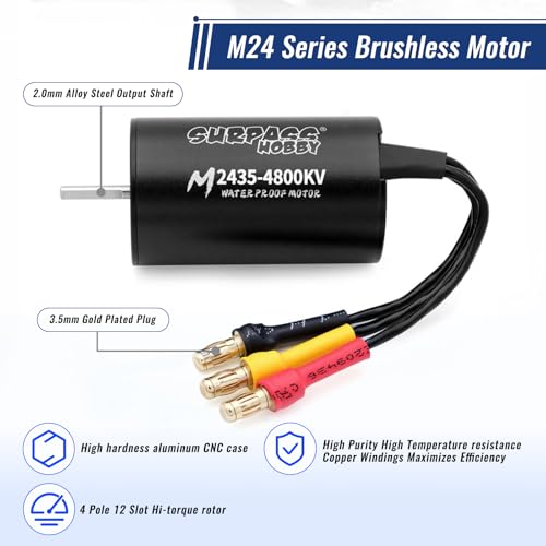 2435 4800KV Motor 35A Waterproof ESC for 1/14 1/16 1/18 RC Trucks | CNC aluminum brushless motor with fast heat dissipation, sine-wave quiet driving, waterproof dustproof