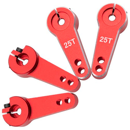 4Pcs Vgoohobby Aluminum 25T Servo Arm Horn Steering Arms Fit for Standard Servo Motors Compatible with Traxxas Axial Tamiya 1/10 RC Crawler Car (Red) - color: Red