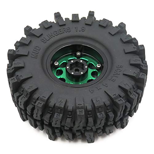 Soft Sticky 1.9 Mud Slingers Tires T8 Tyre 120mm/4.72inch & 1.9 Beadlock Wheels Green Blue Color For 1/10 Rock Crawler Traxxas TRX4 Axial SCX10 Redcat Gen8, (4-Pack) - color: Green & Blue