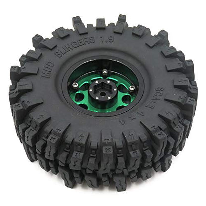 Soft Sticky 1.9 Mud Slingers Tires T8 Tyre 120mm/4.72inch & 1.9 Beadlock Wheels Green Blue Color For 1/10 Rock Crawler Traxxas TRX4 Axial SCX10 Redcat Gen8, (4-Pack) - color: Green & Blue