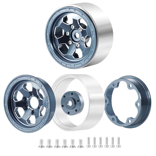 RCLIONS 1.3inch Aluminium Beadlock Wheel Hub Rims for TRX4M 1/18 SCX24 1/24 RC Crawler Car Upgrade Parts (Titanium) - color: Titanium