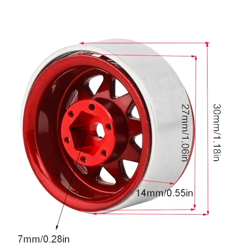1.0 Beadlock Wheel -3.78mm Offset Wheel Rims for 1/18 1/24 RC Crawler Car Axial AX24 SCX24 FMS FCX24 TRX4M Upgrades (Dark red)