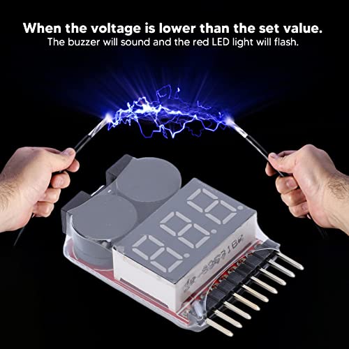 10 PCS Lipo Battery Voltage Tester, RC Low Voltage Buzzer Alarm, Battery Monitor Checker Tester for 1-8S Lipo/Li-Ion/Limn/Li-Fe, Voltage Alarm Battery