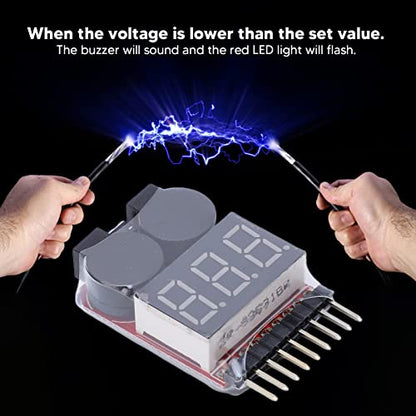 10 PCS Lipo Battery Voltage Tester, RC Low Voltage Buzzer Alarm, Battery Monitor Checker Tester for 1-8S Lipo/Li-Ion/Limn/Li-Fe, Voltage Alarm Battery