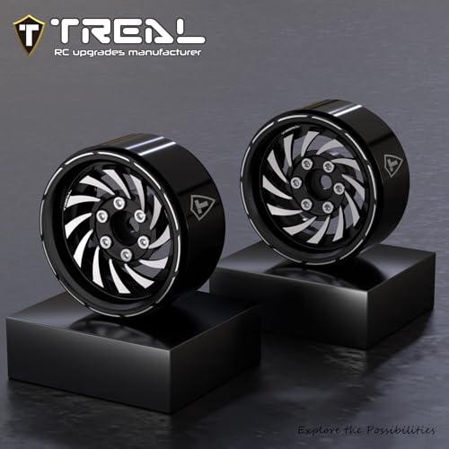 TREAL 1.9 Beadlock Wheels - Cyclone Style CNC Machined Aluminum Rims (4-Pack) for 1/10 RC Crawlers TRX4, SCX10 III, and Ascent(Black) - color: Black
