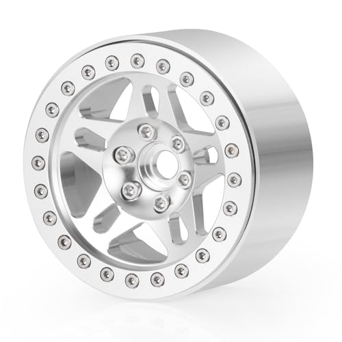 4PCS Aluminum 2.2 Beadlock Wheels Rims Hub for 1/10th RC Crawler Car Wraith RR10 RBX10 SCX10 II III TRX4 D90 D110 (Silver) - color: Silver