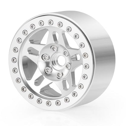4PCS Aluminum 2.2 Beadlock Wheels Rims Hub for 1/10th RC Crawler Car Wraith RR10 RBX10 SCX10 II III TRX4 D90 D110 (Silver) - color: Silver