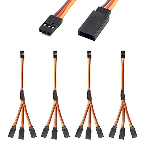 Servo Y Harness Splitter Cable 3 Pin Connector Wire Male to Female 4 Way Extension Lead Compatible with JR Futaba RC Car Airplanes (4PCS 1to3)