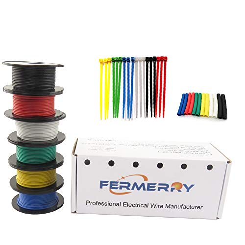 Fermerry 16 AWG Stranded Wire Spool 25ft Each 6 Colors | Flexible 16 Gauge Silicone Hook up Wire Kit Electrical Tinned Copper Wire - size: 25FT, style: 16 AWG-6C
