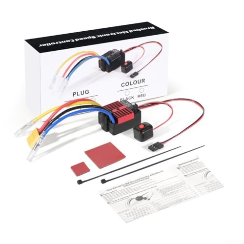 60A Brushless ESC 2-3S Controller with Fan 1/10 RC Car Truck Crawler Tank, Waterproof Heat Sink BEC 5.35V/3A, Red(red) - color: Red