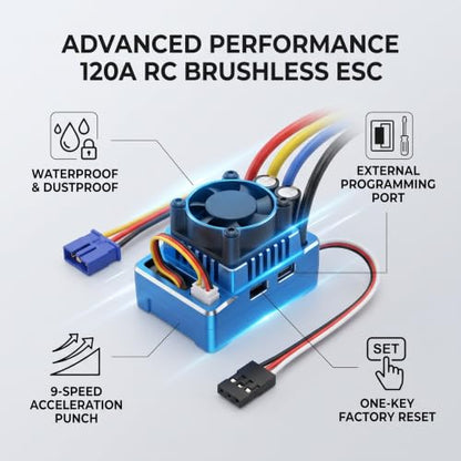 VGEBY RC Brushless ESC, 120A RC Brushless ESC Programmable Acceleration Plug ESC Complete Motors Complete Motors for 1/10 1/8 RC Car,