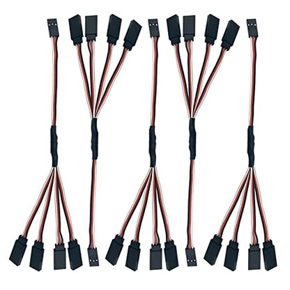 5pcs JR Y Connector Servo Extension Cable 3 Pin JR Plug Splitters 1 Male to 4 Female Servo Y Extension Connector for RC Models Cars Plane Helicopter Drone - style: 1 Male to 4 Female