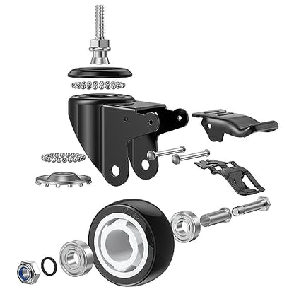 3 Inch Stem Casters, DICASAL Double Brakes Black PU Imperial Inch 5/16"-18x1 Screw Thread 360° Swivel Caster Wheels for Furture Carts DIY Stands 4 Pack - style: 3 Inch