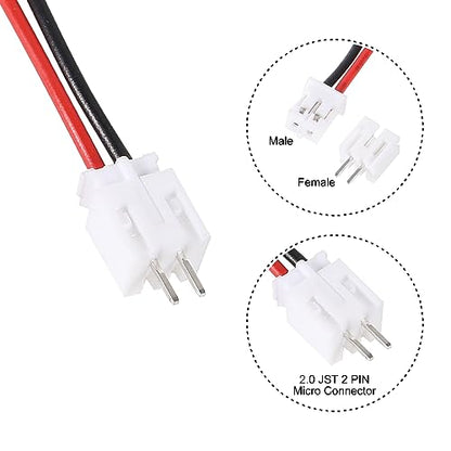 Alinan 20pcs Jst 2.0 Ph 2 Pin Connector Plug, Included 10pcs Mini 2 Pin Jst Ph2.0 26AWG Female Connector Plug with 300mm Cable Wire and 10pcs Micro Jst Ph2.0mm 2Pin Male Connector Plug - color: 2Pin 26AWG 300mm Cable