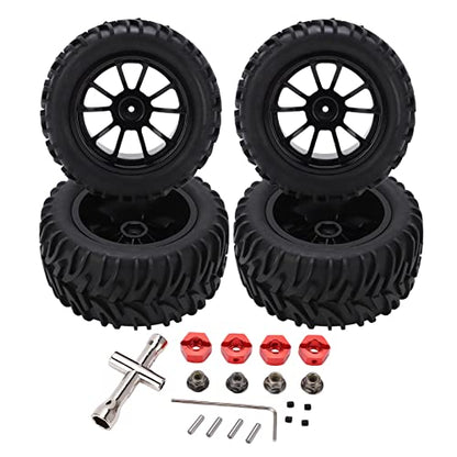 Generic 4PCS RC Plastic Wheel Rim Rubber Tires with 10 Spoke Set, for Truck 1/8 1/10 Remote Control Car