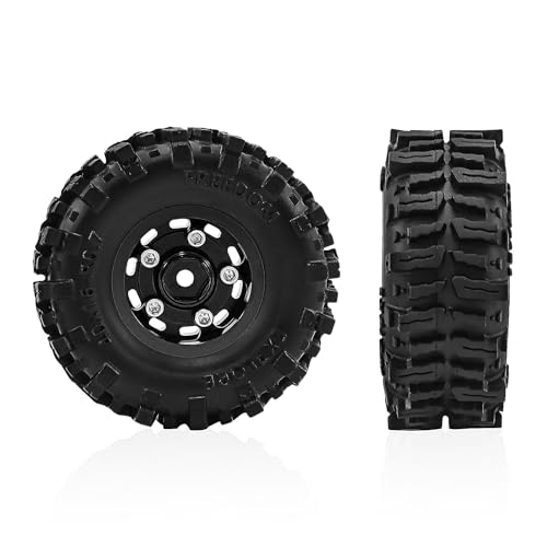 0.7 Inch RC Crawler Tires and Wheels Set 40×16mm for 1/30 Scale Axial SCX30 (Black) - color: Black