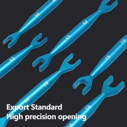 3pcs Aluminum Alloy Wrench 3-4mm 4.5-5mm 5.5-7mm Double End Universal Spanner Open End Small Wrench Set Repair Tool For Rc Crawler Car HSP Traxxas Axial SCX10 Truck (Blue) - color: Blue
