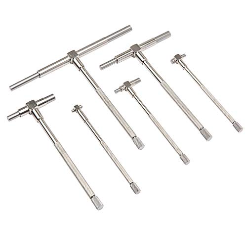 Beslands 6 Pc Telescoping Gage Set, 5/16" - 6" Range, T-Bore Hole Gauges w/Pouch, High Precision Telescopic Bore Gauge T-Gage Set (5/16" to 6") - size: T-Gauges 5/16" to 6"