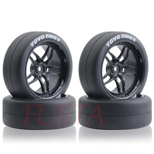 fujita 1/10 RC Rally Racing Drift Tires and Hard Plastic Wheels 65mm OD for Tamiya XV01 XV02 TT02 PTG HSP HPI RGT Kyosho FAZER MK2 PTG (Black) - color: Black