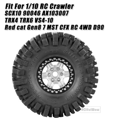 1.9 Beadlock rc Tires Wheels for 1/10 TRX4 TRX6 SCX10 90046 AX103007 Gen8 Gen7 D90 VS4-10 MST CFX RC Crawler,1.9 Wheels and Tires Alloy Aluminium Rims w/Rubber Tyres,Silver - color: Silver(4pcs)