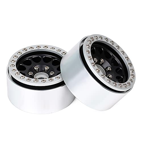 INJORA RC Rims 4pcs 1.9 Inch Beadlock RC Wheel Rim Set Wheel Hub for 1:10 RC Crawler Axial SCX10 SCX10 II 90046 SCX10 III AXI03007 TRX4 D90 SCX10 Pro (Silver&Black) - color: Silver&black