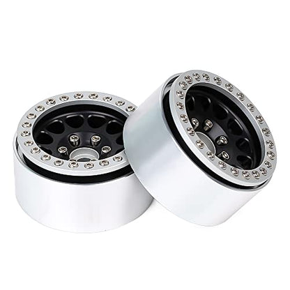 INJORA RC Rims 4pcs 1.9 Inch Beadlock RC Wheel Rim Set Wheel Hub for 1:10 RC Crawler Axial SCX10 SCX10 II 90046 SCX10 III AXI03007 TRX4 D90 SCX10 Pro (Silver&Black) - color: Silver&black