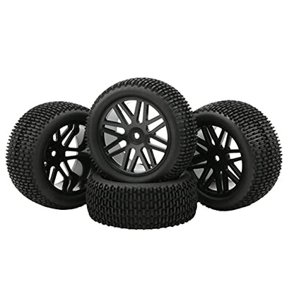 RC Tires & Wheels Set, Black, 4PCS, 1/10 Scale, 12mm Hex | Compatible with Traxxas Rustler Stampede Slash Bandit, Off-Road Buggy Tires, Foam Inserts - color: Black