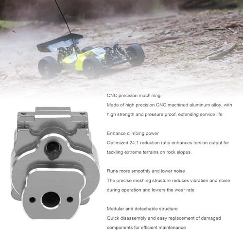 24:1 Complete Transmission Gearbox, CNC Aluminum Alloy RC Crawler Gearbox, Metal Gear Set with 24:1 Reduction Ratio for Ascent - 18 1/18 RC Car Upgrade Part (Grey) - color: Grey