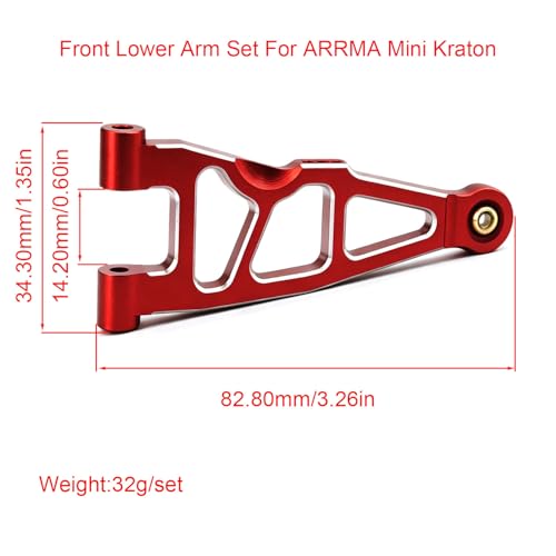 Aluminum Front Lower Arm Set for ARRMA Mini Kraton 1/16, RC Car Upgrade Suspension A-Arms, 2 Pack (Red Front Lower Arm Set) - color: Red Front Lower Arm Set