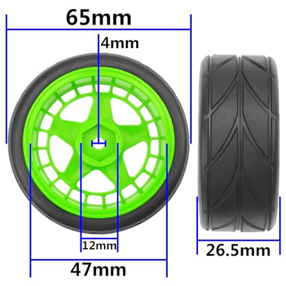 ShareGoo RC OD 2.55" Nylon 12mm Hex Wheels & Rubber Tires Set Compatible with Traxxas Tamiya Sakura HSP Redcat 1/10 RC On-Road Touring Drift Car (Green) - color: Green