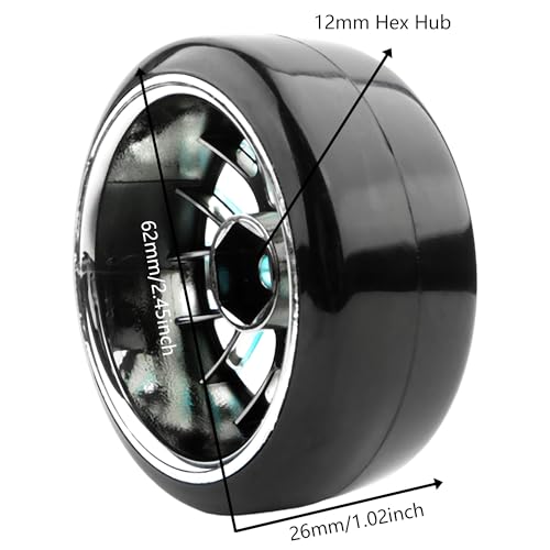 4 Pieces 1/10 Scale Hard Plastic RC Drift Cars On Road Touring Racing Bald Tires Wheels Compatible with HSP Tamiya HPI Kyosho Redcat ExceedRC WLtoys 1/14 144001 RC Buggy(Blue) - color: Blue