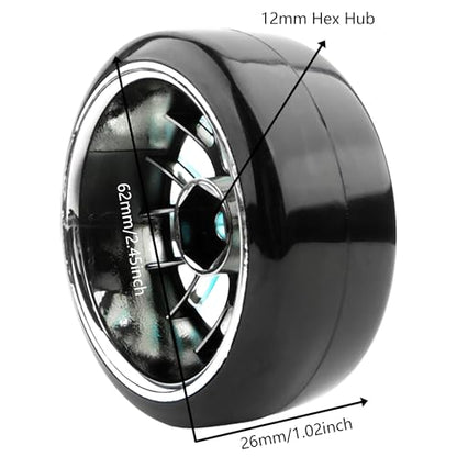 4 Pieces 1/10 Scale Hard Plastic RC Drift Cars On Road Touring Racing Bald Tires Wheels Compatible with HSP Tamiya HPI Kyosho Redcat ExceedRC WLtoys 1/14 144001 RC Buggy(Blue) - color: Blue