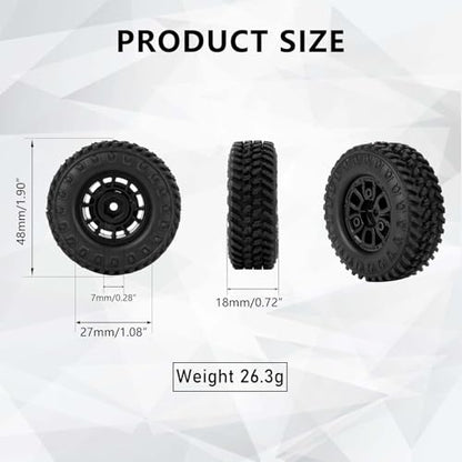 SCX24 Wheels and Tires 1.0 Beadlock Wheels 104g 50MM Soft Sticky Tires with Counterweight Ring for Axial SCX24 FMS FCX24M FCX24 Upgrades 1/24 RC Crawler - style: 104g