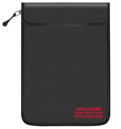 6.3"x9.85" Fireproof Lipo Safe Bag with Fireproof Zipper Fireproof Edge wrapping Fireproof wire,Home Office Travel Safe Storage for Cash Valuables Passport Power bank Lipo Battery (16 * 25cm Black) - size: 16*25cm Black