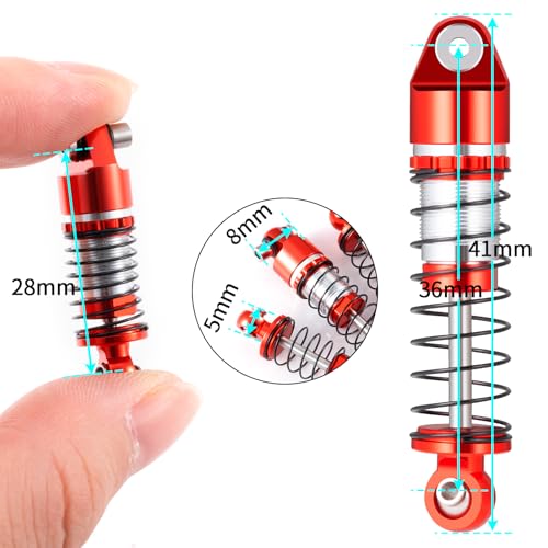 RCLIONS RC Car Oil Shocks 36mm Extended Aluminum Shock Absorber for AXIAL SCX24 1/24th RC Crawler Car Upgrade Parts (Red) - color: Red