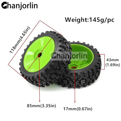 1/8 Buggy Tires OD 118mm and Wheels 17mm Hex Rubber RC Off Road Tyres for 1:8 Scale Buggy Truck Car HSP Kyosho MP10 VRX HPI Hobao ARRMA Typhon 6S 3S Talion Traxxas Losi 8ight 4PCS (Black) - color: Black