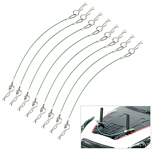 8Pack ShareGoo Metal Clip R Pin Rod with Steel Anti-Lost Rope RC Body Shell Clip Wire Compatible with 1/8 1/10 Traxxas HSP Arrma Axial Redcat RC Car Truck Crawler (Green) - color: Green